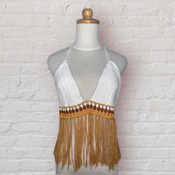 NWOT Boho Tie top with fringe